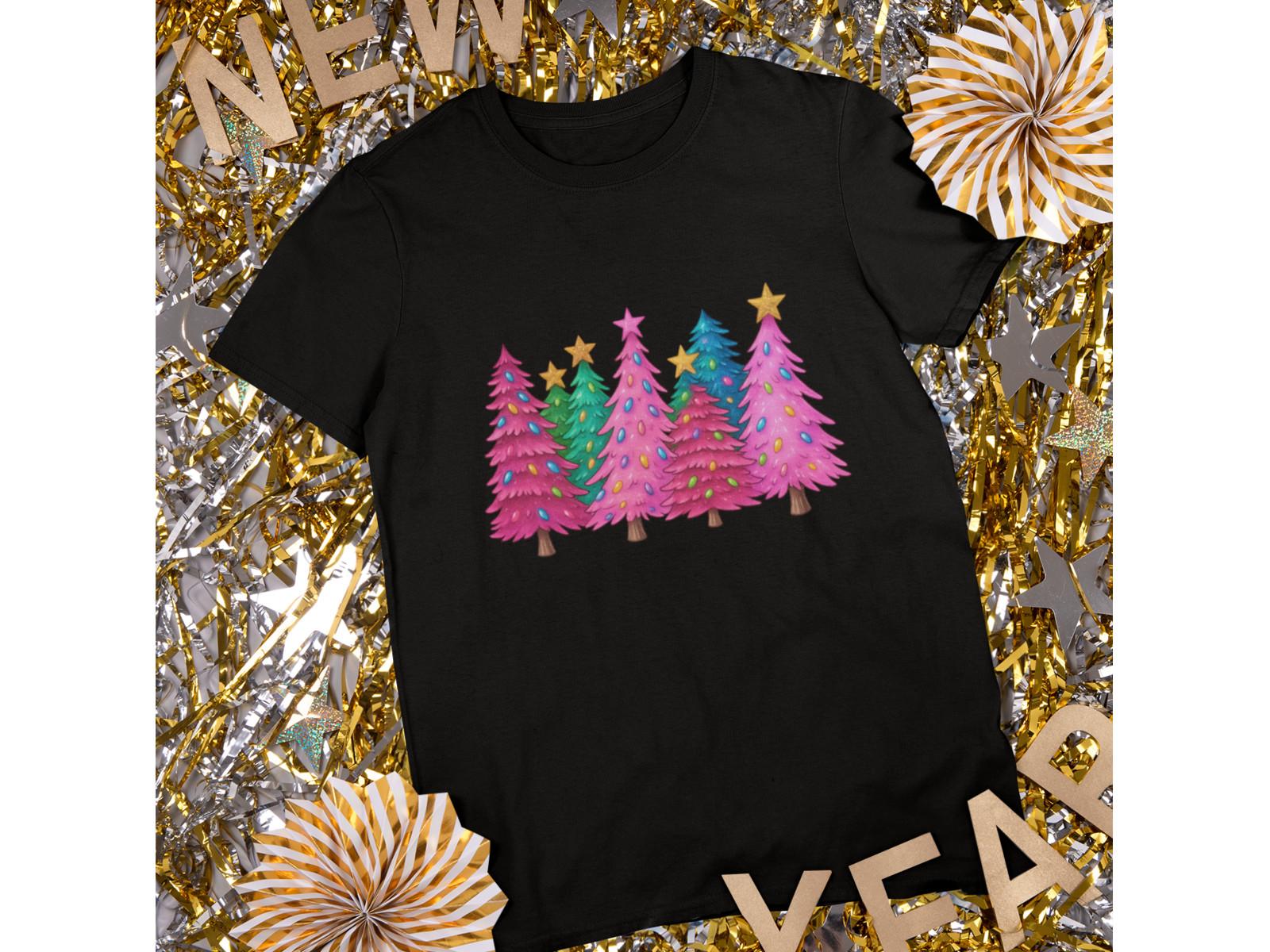 Retro Colorful Christmas Tree Shirt Holiday Lights Graphic Tee S