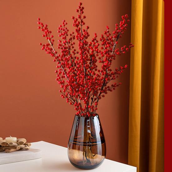 Simulation Red Fruit Non-fading DIY Lightweight Ornamental Fake Foam Red Fruit Plant Branch for Garden