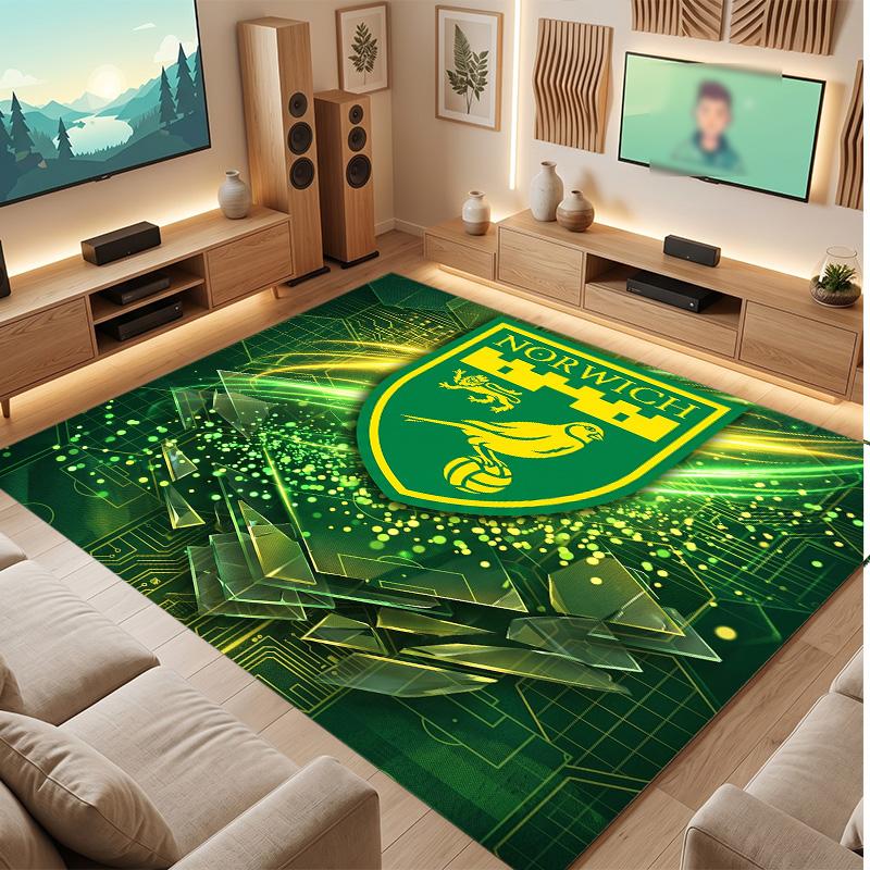 Norwich City Football Print Crystal Velvet Rug, Comfortable Water Absorbent Non Slip Indoor Floor Carpet