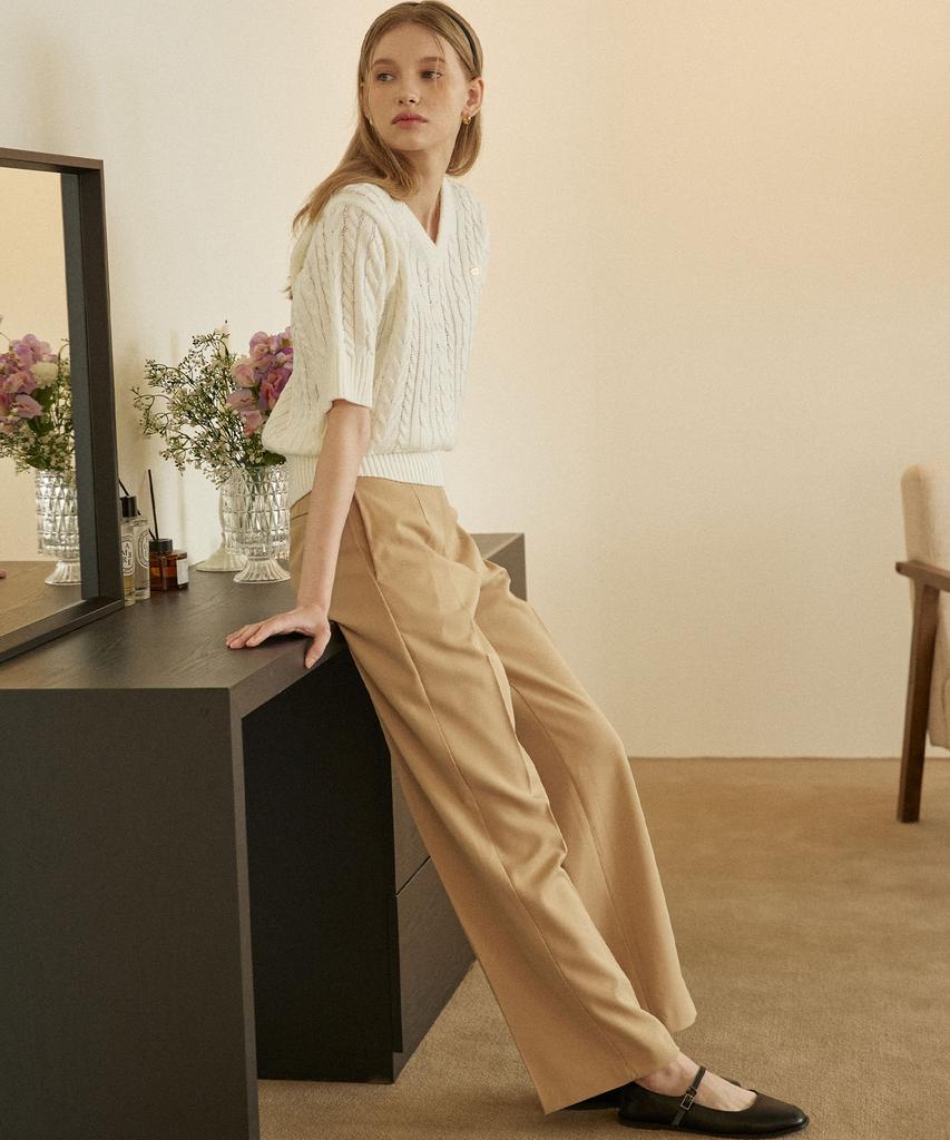 Nonlocal High Waist Loose-Fit Pants - Beige
