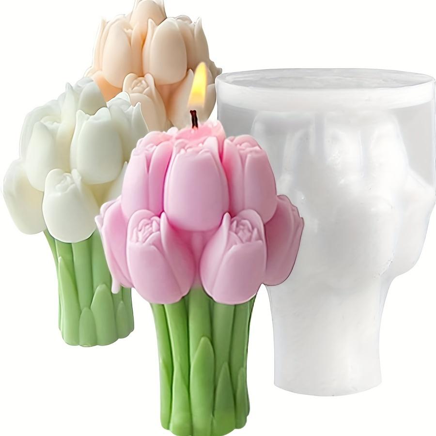 Silikónová forma na sviečku Tulipánový kytica, Forma na odlievanie vosku pre aromaterapiu, 3D kvetinová silikónová forma na odlievanie pre DIY remeslá, Domáca dekorácia 1ks