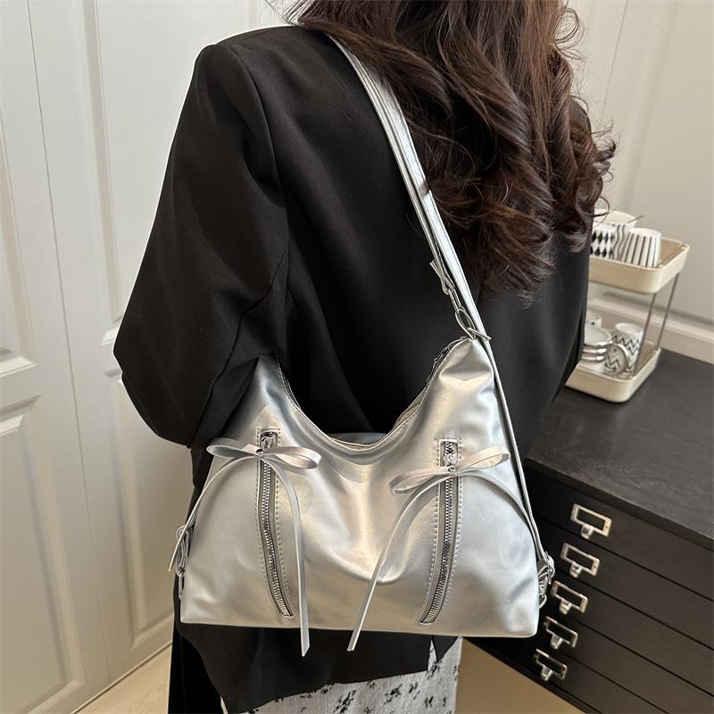 Bow Knot Faux Leather Tote Bag for Women Large Capacity Shoulder Backpack