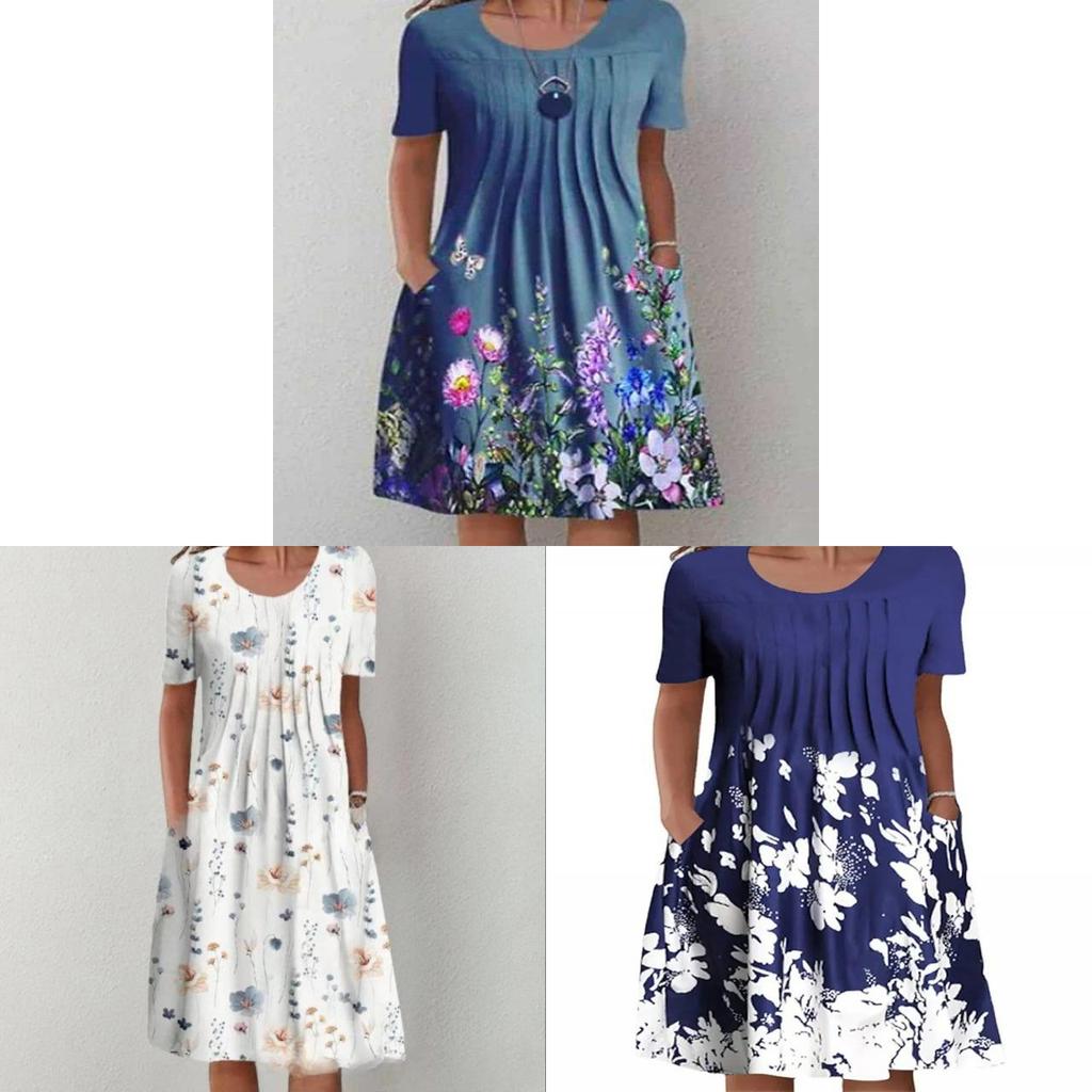 Floral Print A Line Dress With Pleated Details For Summer Casual Wear