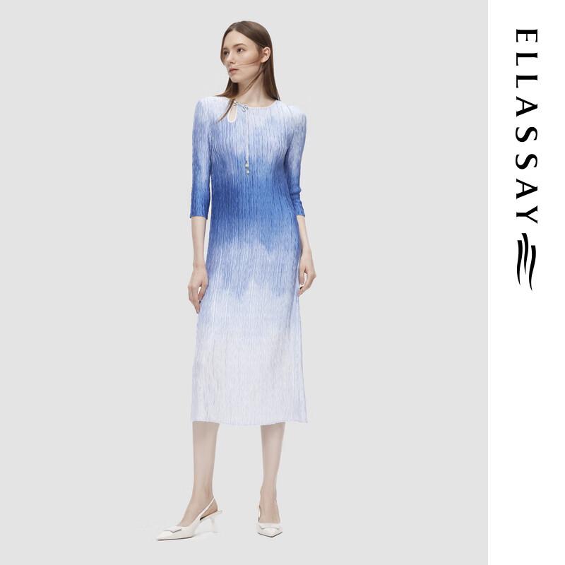 ELLASSAY 2025 Early Spring New Chinese Style Gradual Dyeing Mid-length Dress