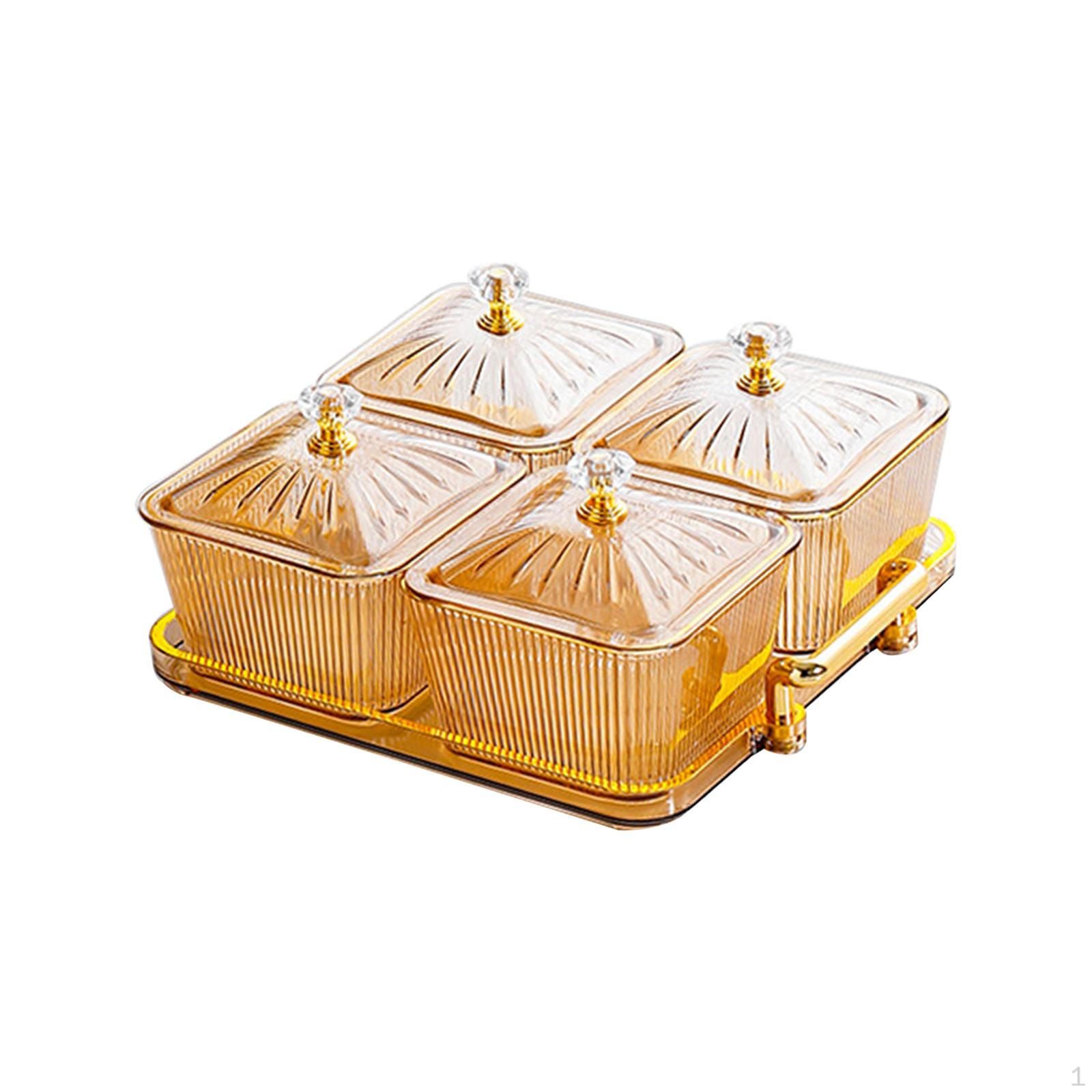 

Divided Serving Bowls 4 Compartments Dried Fruit Plate with Lid Decorative Snack for коричневий