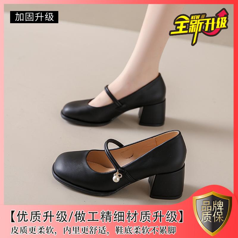 Mary Jane women's shoes 2025 new medium heel fashion versatile medium thick heel high heel single shoes with skirt