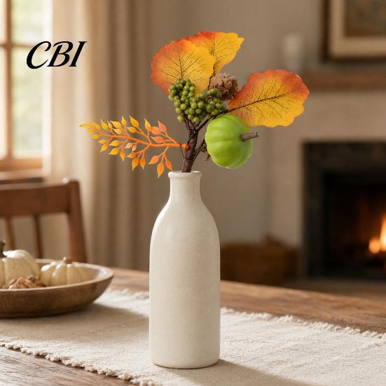 Pumpkin And Berry Centerpiece Autumn Flower Bouquet, Artificial Fall Floral Picks with Maple Leaves Pumpkins Orange Yellow Berries Pine Cones
