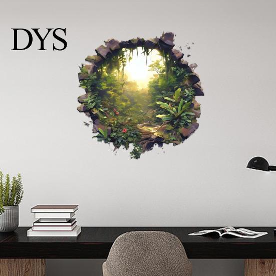Botanical Theme Wall Covering 3D Hole Forest Sticker, Removable Green Plants Broken Decals, Self Waterproof Mural for Bathroom Adhesive Decoration