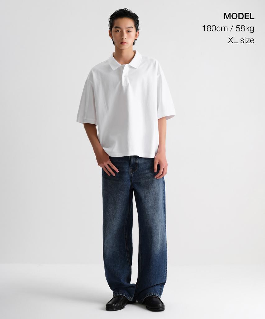 MUSINSA STANDARD Oversized Crop Pique Polo Shirt [White]