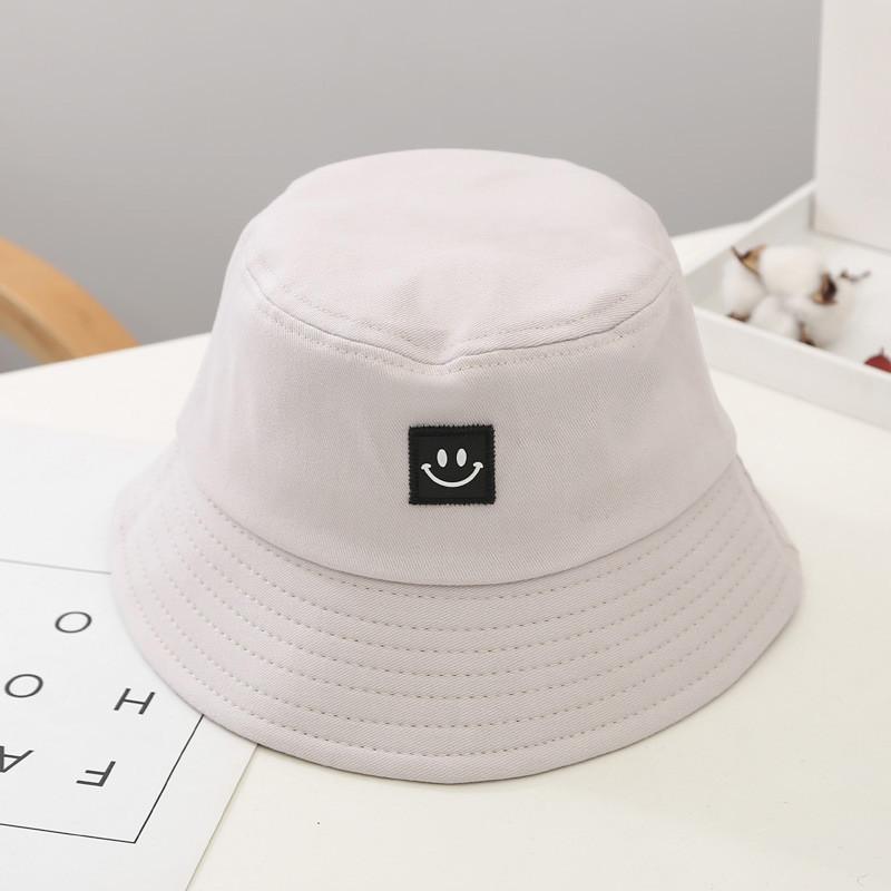 Kids Cotton Sun Hat With Smiling Face Embroidery Design For Summer Outdoor Sun Protection