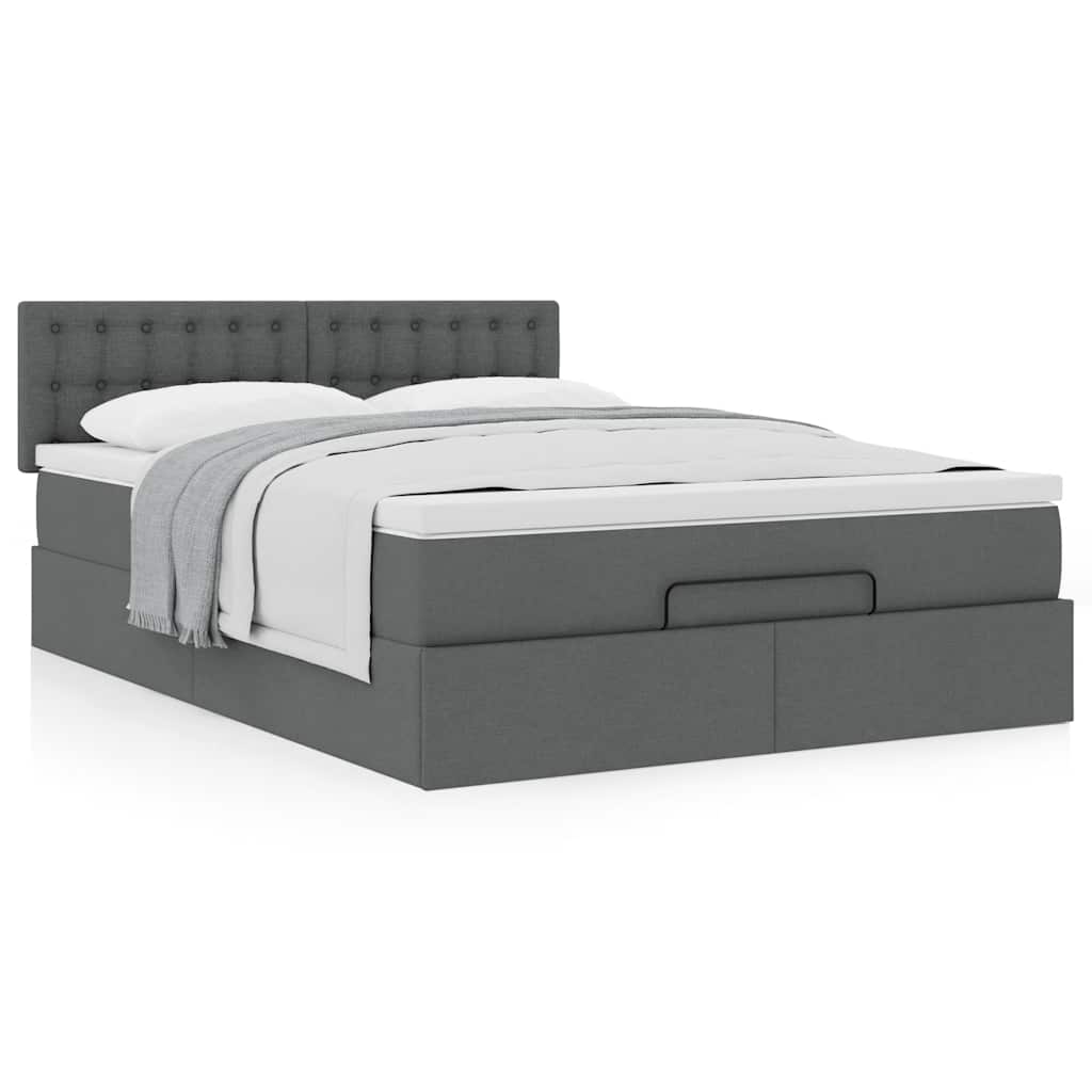 Ottoman Bed with Mattress Dark Grey 140 X 200 Cm Fabric