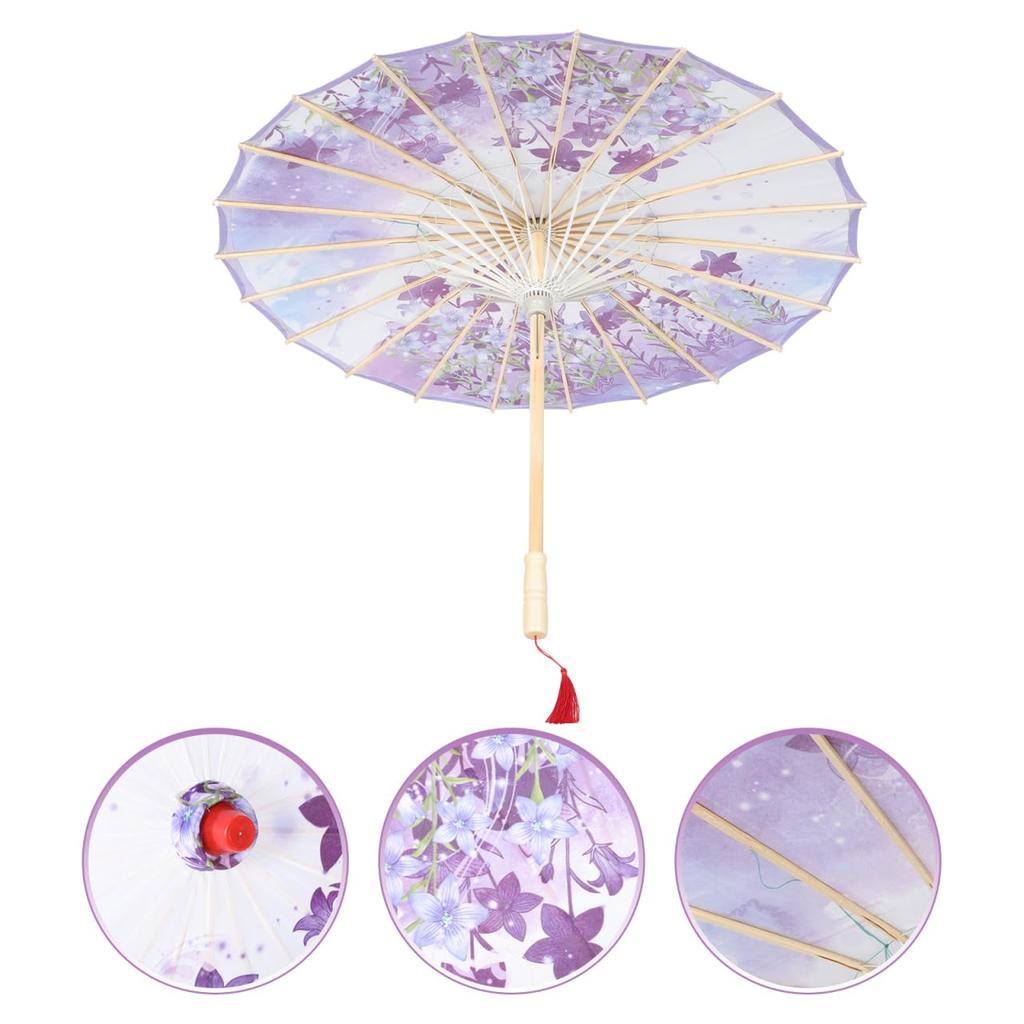 CALLARON Traditional Japanese Oiled Paper Umbrella with Floral Silk Classic Retro Dance Umbrella for and Party Lightweight 270g with Wooden Handle