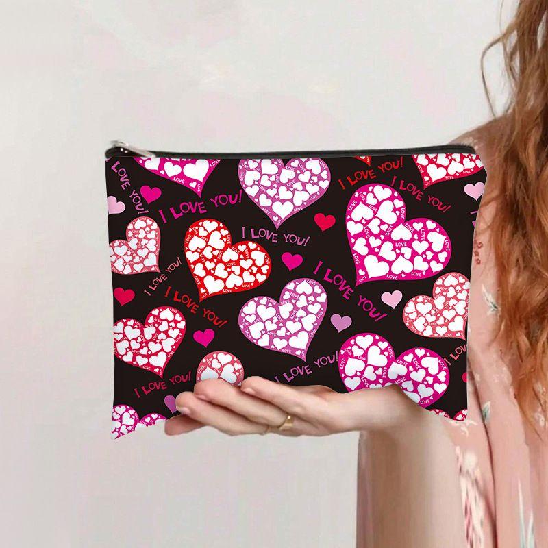 Love Flat Bag Women's Clutch Bag Student Stationery Pencil Case Coin Purse Large Capacity Canvas Bag