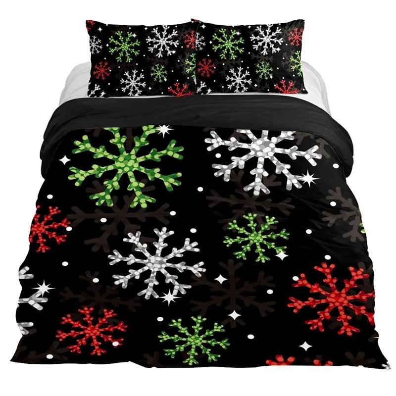 Zestaw poszewek na kołdrę w kształcie płatka śniegu Zimowy motyw Boże Narodzenie Ilustracja Zimna pogoda Pora na 2 pojedyncze łóżka King Size Miękka poszewka na kołdrę