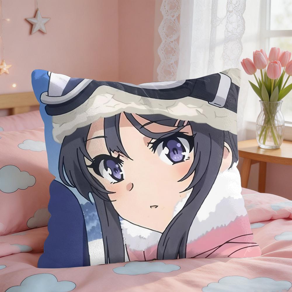 Mai SakurajimaS Anime Prints Cushion Cover Square Short Plush Pillow Case Living Room Sofa Home Decor Funda X
