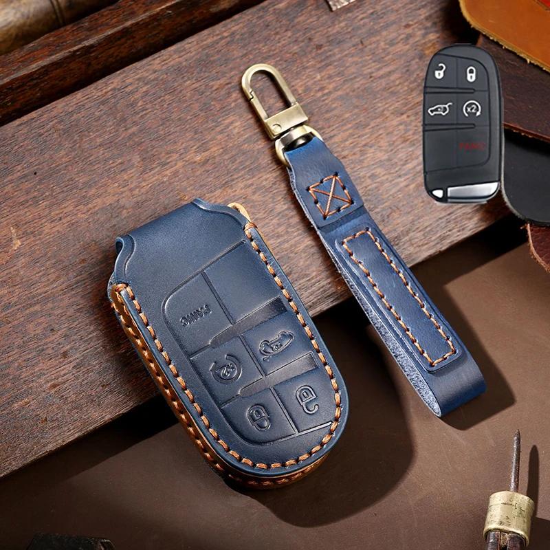 Leather Car Key Case Cover Fob For Jeep Renegade Grand Cherokee For Dodge Ram Charger 1500 Challenger Chrysler 300C Journey