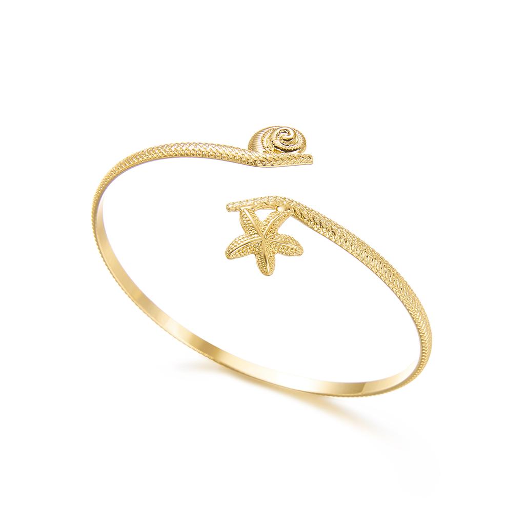 Strukturierte Goldfarbene Seestern Oberarmmanschette Armband für Damen Vintage Punk Muschel Krabbe Offenes Armband Sommer Ästhetik Schmuck
