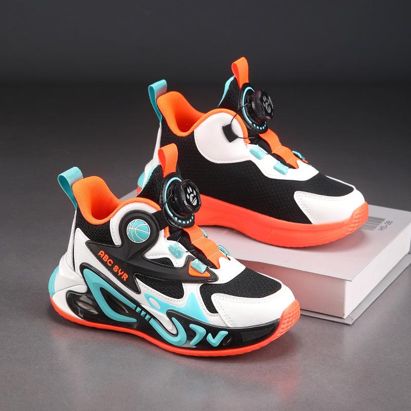 

2025 spring new breathable mesh children s sports shoes rotating button boys basketball shoes children s casual trendy shoes 39 yards/inner length about 24.7cm