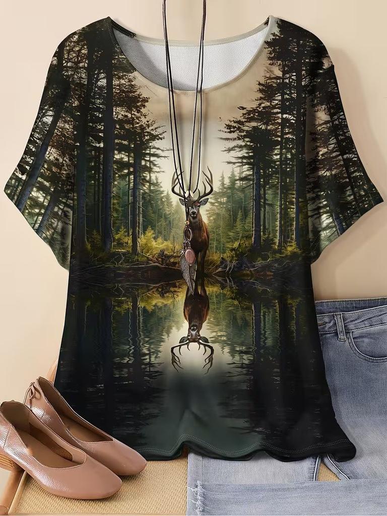 T-shirt Animali Estive Cervo Scoiattolo Stampa 3D Donna Girocollo Manica Corta T-shirt Casual Tee Harajuku Y2K Top Abbigliamento Femminile