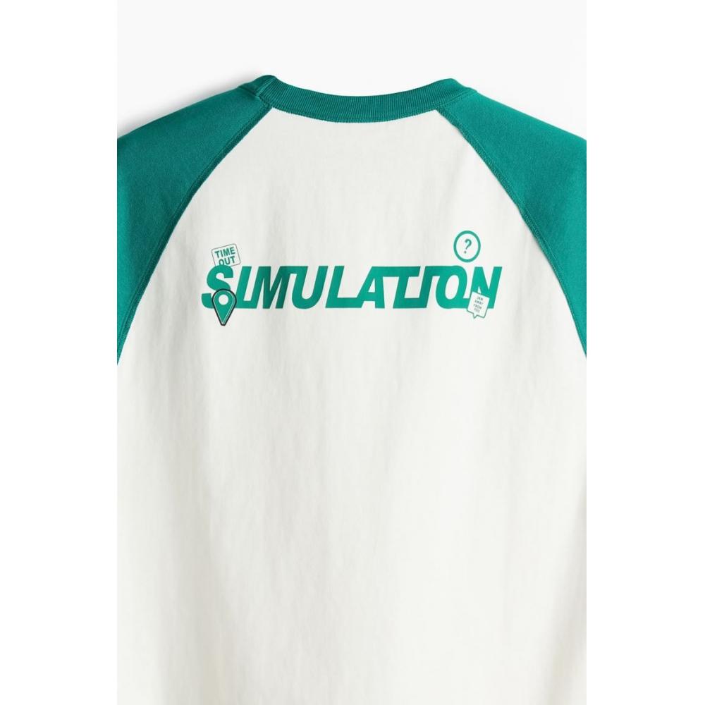 H M Loose FiT PrinTed T sHirT wHiTe Turquoise