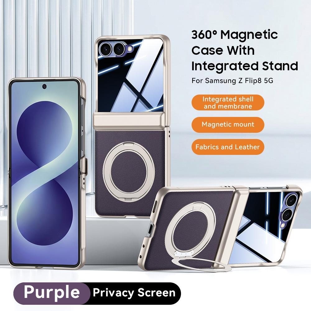 Applicable to Samsung ZFlip8 mobile phone case 360 rotating magnetic suction bracket flip7 all-inclusive shell film integrated electroplating plain