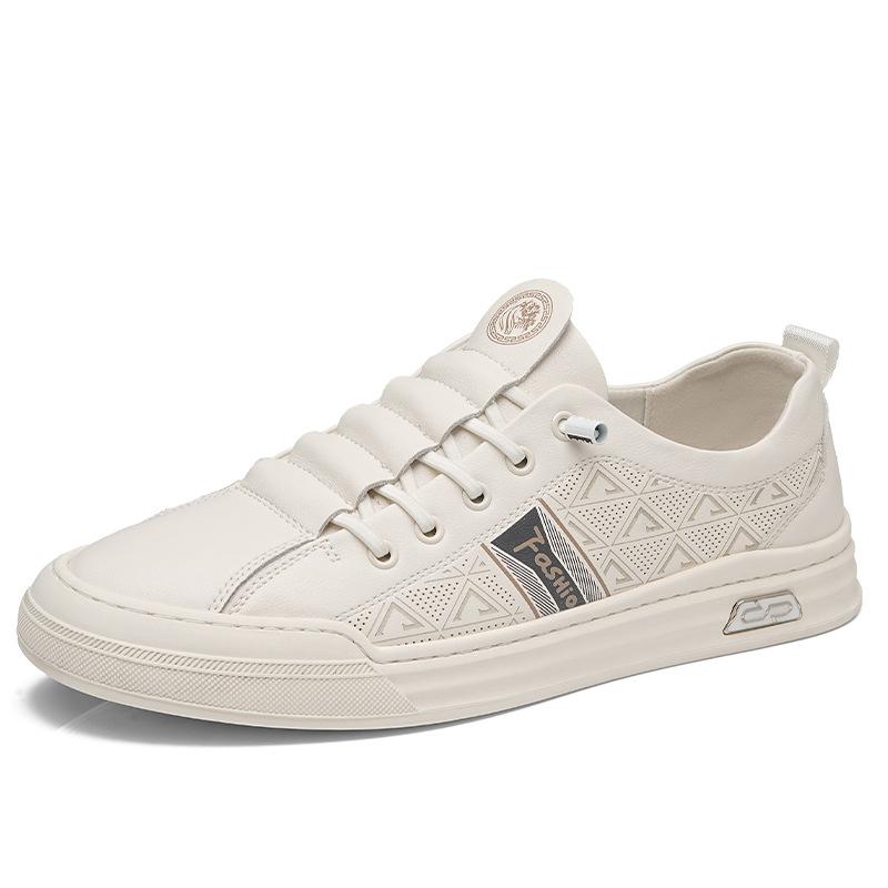 Men's Shoes 2025 New Summer Breathable Versatile Sports Board Shoes Men's Casual Leather Shoes One Pedal White Shoes
