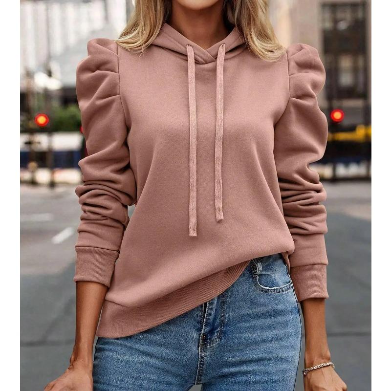 2025 Autumn Winter New Polo Hoodie Solid Color Long Sleeve Fashion Stacked Sleeve Casual Comfortable Women's Hoodie