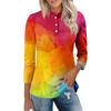 Haut T-shirt Décontracté pour Femme à Imprimé Floral, Col en V, Manches 3/4, Bouton Décoratif