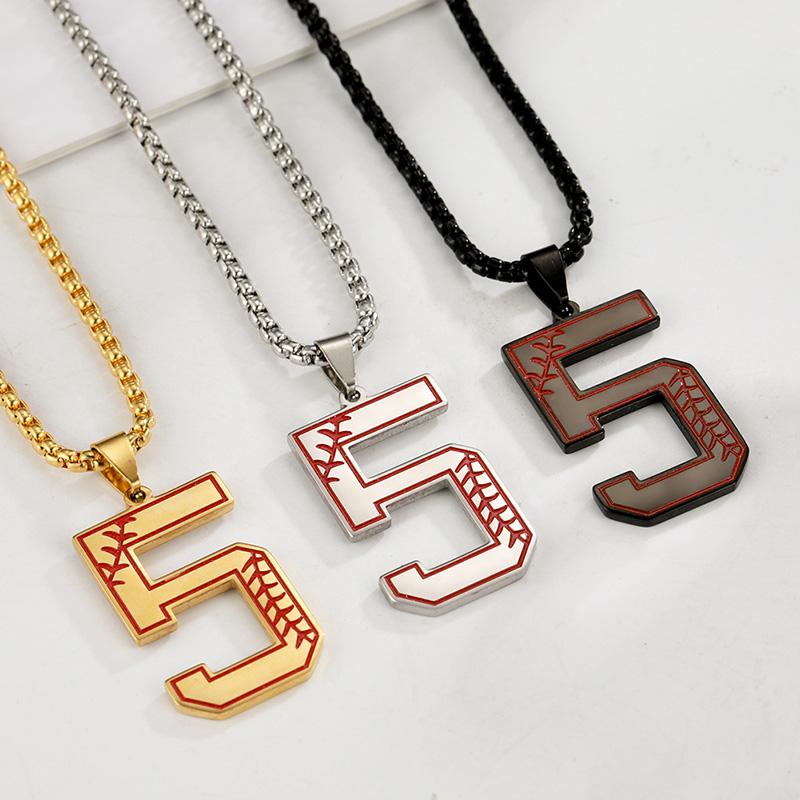 Lucky Number 0-9 Pendant Necklace Box Chain Baseball Sport Digital Stainless Steel Necklaces Casual Punk Jewelry for Men