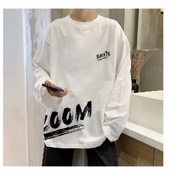 2024 Men's Long-Sleeved T-shirt Autumn Undershirt Long Sleeve Cotton Autumn Hong Kong Style Printing Loose Trendy Top