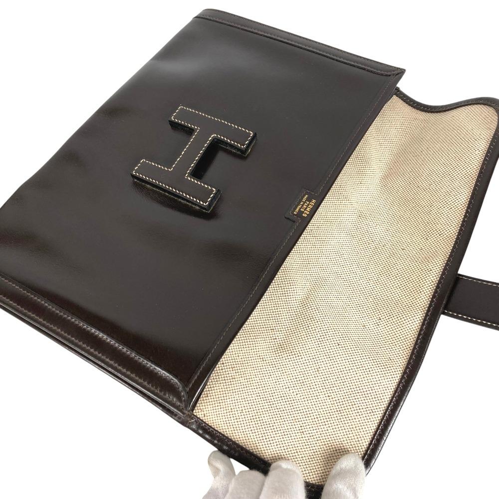 Hermes H Logo Vintage Jige PM Bag Document Bag Flap Clutch Bag Dark Brown