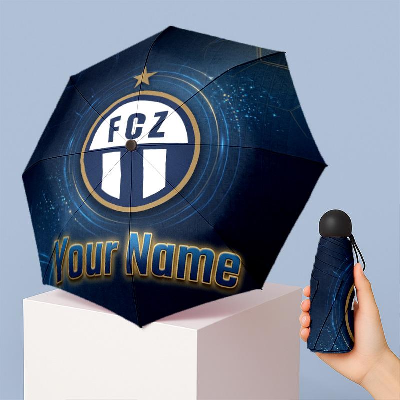FC Zürich Manual Five Fold 8 Rib Umbrella Support Custom Text, Lightweight Travel Umbrella