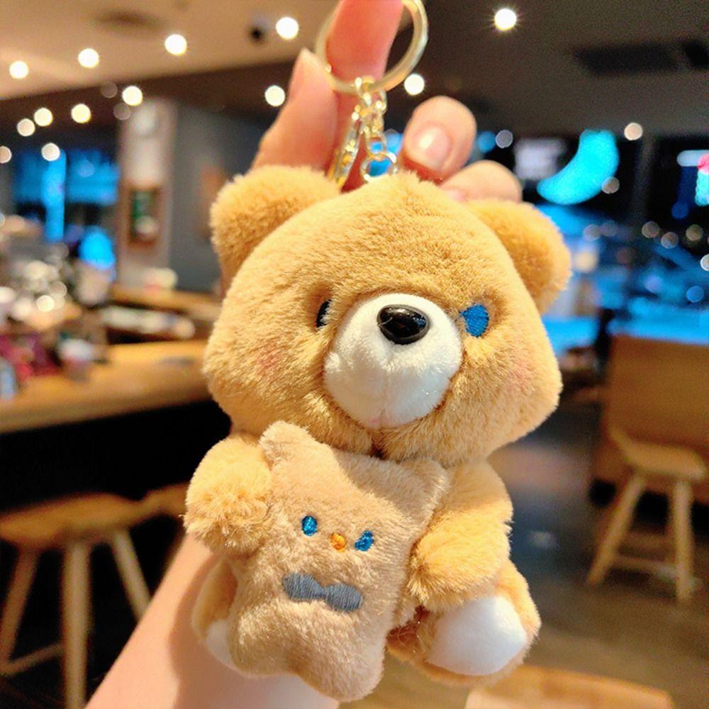 Bear Plush Animal Keychain Animal Hugging Series Plush Doll Keyring  Doll Machine Prize