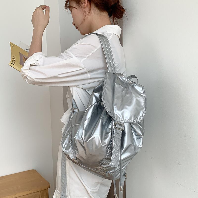 New Korean Version PU Soft Leather Backpack with Large Capacity and High-end Feel, Fashionable and Simple, Female College Student Drawstring Backpack
