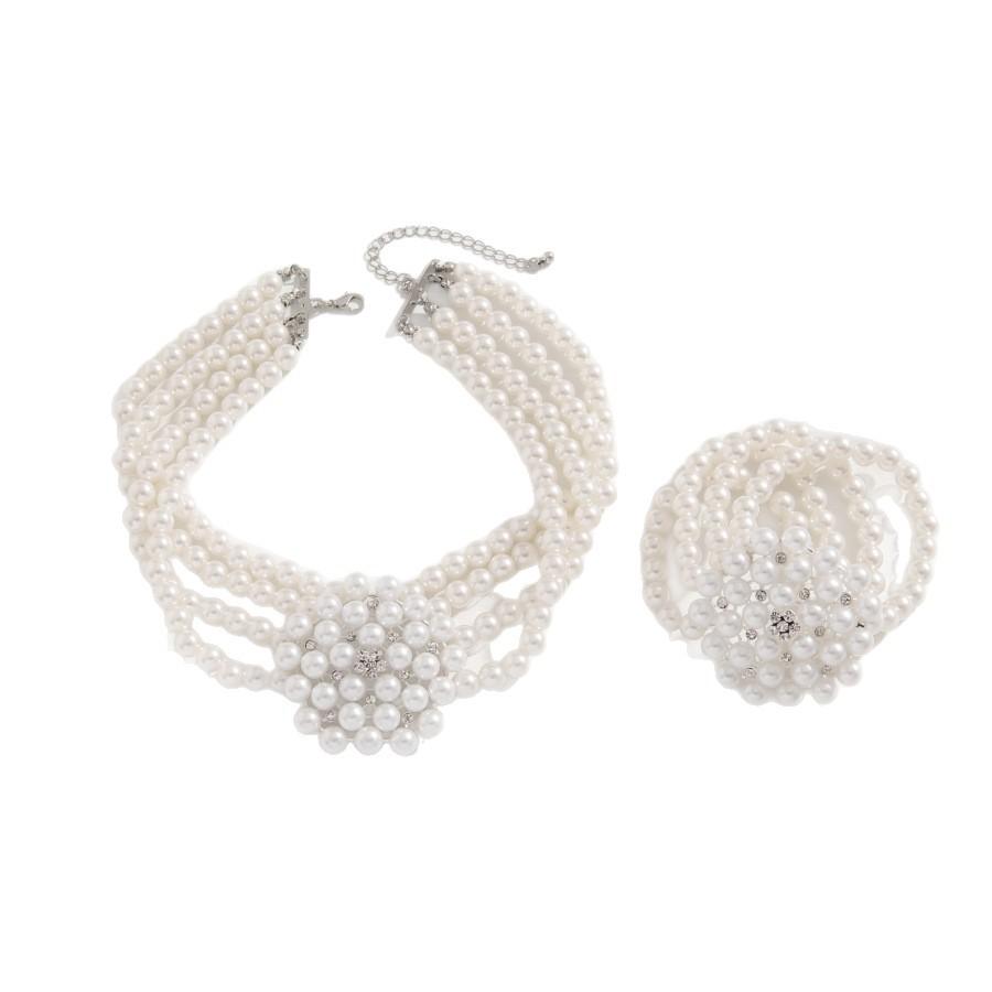 European and American jewelry fashion multi-row elastic pearl beaded wide necklace bracelet niche design jewelry bracelet