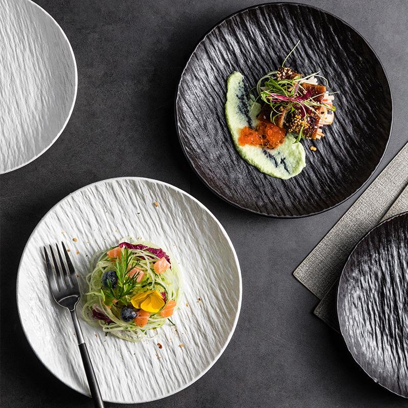 Japanese Rock Pattern Ceramic Dinner Plate – High-End Steak & Salad Dish