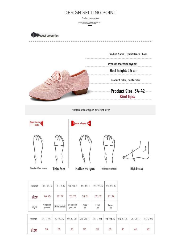 Fly-knit Schnür-Ballerinas mit Absatz für Damen-Latein-, Yoga- oder Jazztanz.