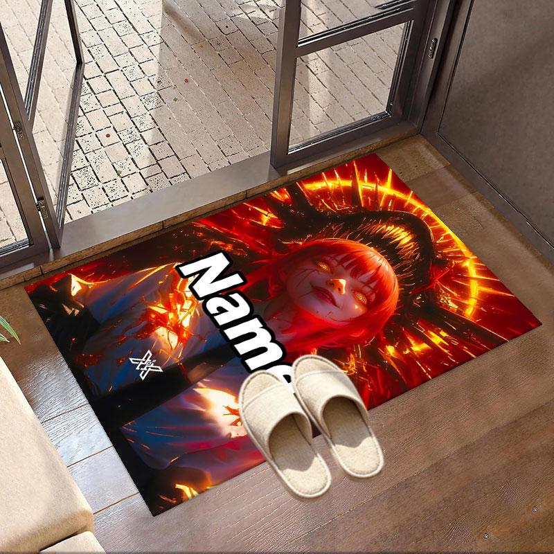 Custom Name Personalized Makima Chainsaw Man Print Carpet, Versatile Home Decor Rug, for Playroom, Apartment, Balcony, Entryway, Hallway Gift