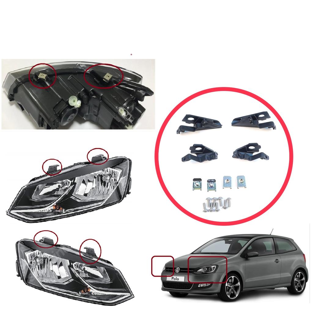 BHL559+BHL560 Headlight Holder Mount Repair Bracket Tab Set Left Right Side for VW Polo MK5 6R 6C 61 2009-2016 6C0998225 6R0998226