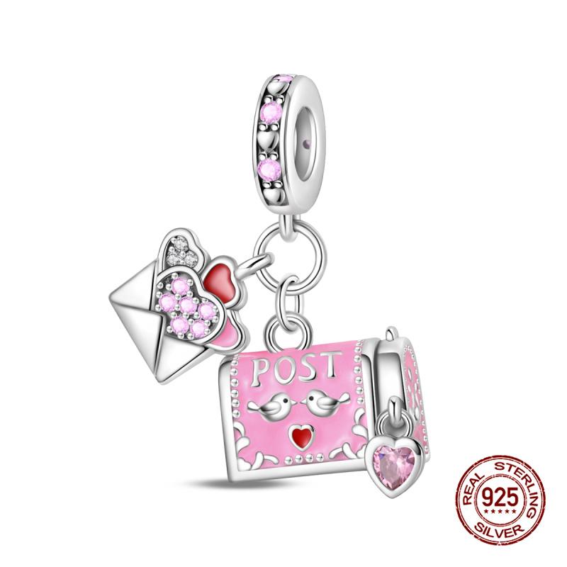 New In Original Charms Copper Sweet Pink Robot Charm Beads Fits 3Mm Original Bracelets For Womens Diy Fine Jewelry Gift