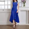 ZANZEA Women Elegant Casual Round Neck Summer Sleeveless Ruffles Dress