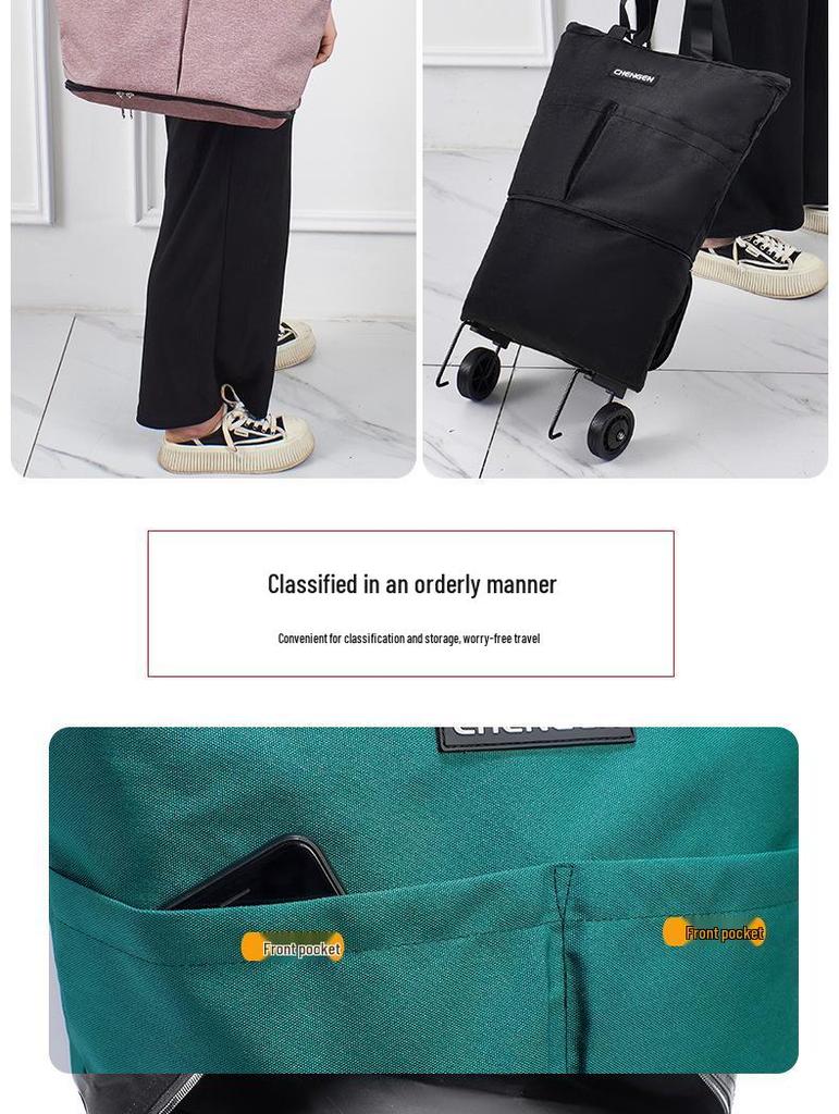 Foldable One-Way Wheel Shopping Tote – Portable, Large Capacity for Travel and Groceries