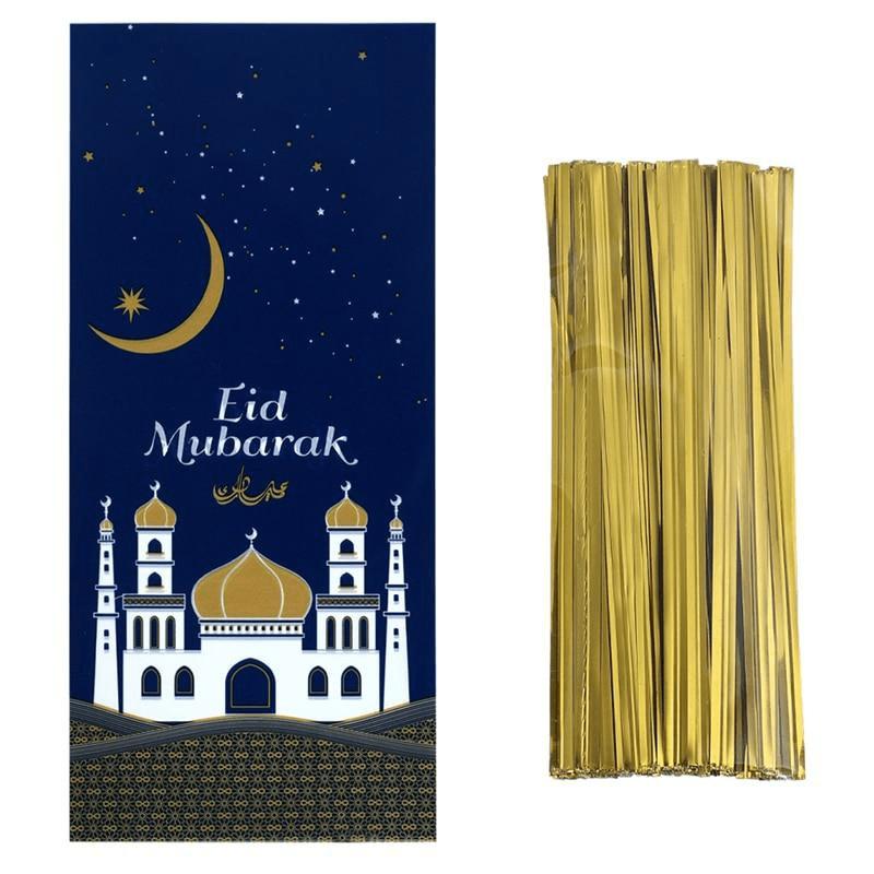 100pcs/set Mubarak Bags Plastic Cookie Candy Bag Ramadan Kareem Decor Islamic Muslim Party Supplies Eid Al-fitr Decor