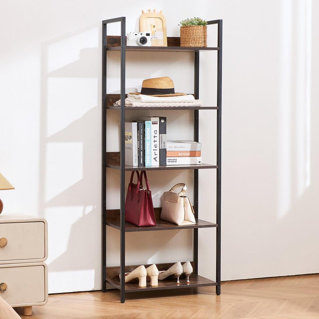 Metal Bookshelf Open Bookshelf 5-Tier for Living Room Bedroom & Office