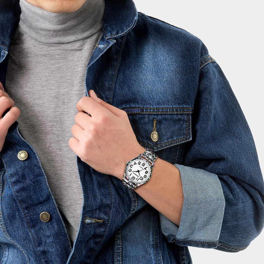 Bohemia Elastic Strap Watch Seiko Easy To Read Arabic Numerals Analog Quartz Watch Waterproof Stylish Cool Unisex Fashion Floral Print Elastic Strap