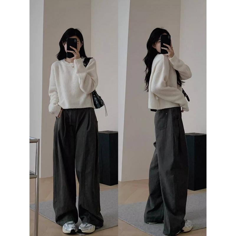 

Winter Women s Green Crew Neck Sweater Casual Loose Knit Top OneSize белый
