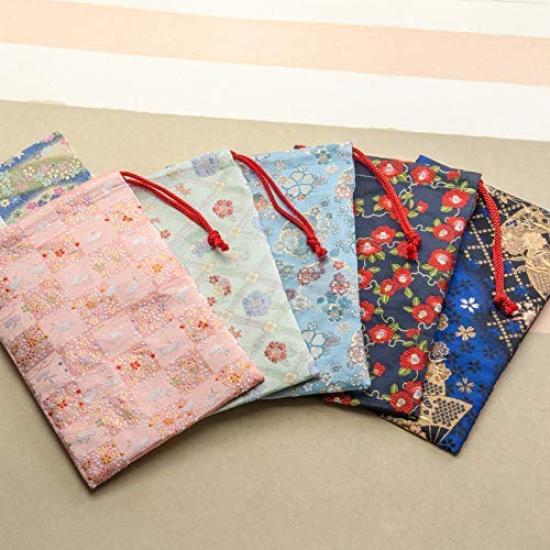 Kyoto Geibido Nishijin Brocade Drawstring Bag for Goshuincho Made in Japan with Cherry (Seal Book) (Black Blossoms)