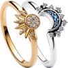 Celestial Blue Sparkling Moon Sun Star Crystal Ring for Women Fashion Elegant Stackable Finger Band Party Jewelry Gifts