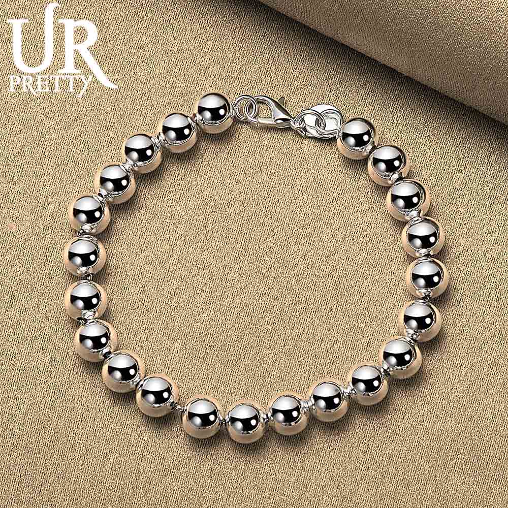 925 Sterling Silver 8mm Round Bead Chain Bracelet Fashionable Wedding Jewelry