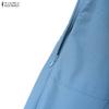 ZANZEA Women Casual Round Neck Splice 3/4 Sleeve Elegant Dress